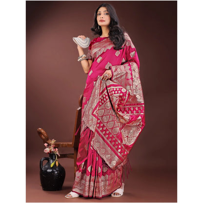 Women's Silk Printed Saree With Unstitched Blouse 5.5Mtr (Magenta)