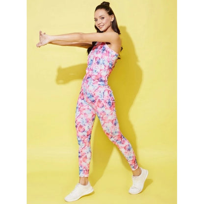 Women's Polyester Lycra Printed Sleeveless Active Wear (Multicolor)