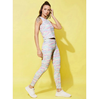 Women's Polyester Lycra Printed Sleeveless Active Wear (Multicolor)