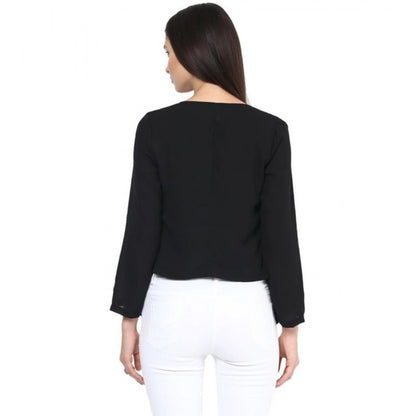 Women's Polyester Solid Long Sleeves Blazer (Black)