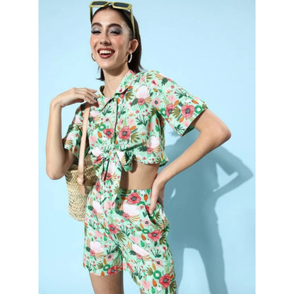Women's Polyester Floral Short Sleeve Co-Ord Set (Multicolor)