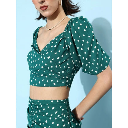 Women's Polyester Floral Short Sleeve Co-Ord Set (Green)
