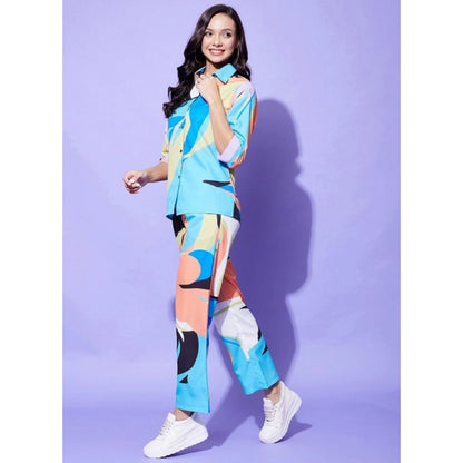 Women's Polyester Colour Blocking 3-4th Sleeve Co-Ord Set (Multicolor)
