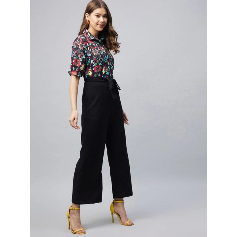 Women's Polyester Floral Short Sleeve Jumpsuit (Multicolor)