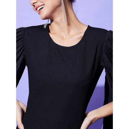 Women's Polyeter Solid Cape Sleeve Jumpsuit (Black)