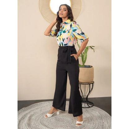 Women's Polyester Floral Half Sleeves Jumpsuit (Multicolor)