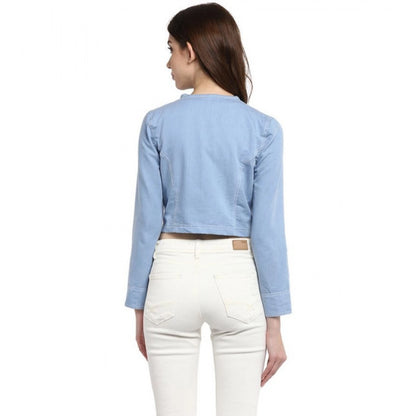 Women's Denim Ruffled Long Sleeves Shrug (Blue)