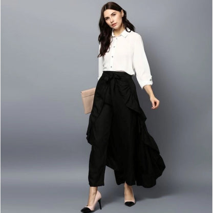 Women's Rayon Ruffled Elasticated Skirt (Black)