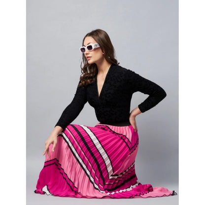 Women's Satin Pleated Elasticated Skirt (Pink)