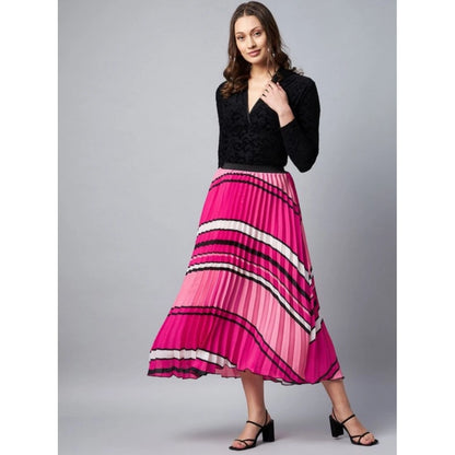 Women's Satin Pleated Elasticated Skirt (Pink)