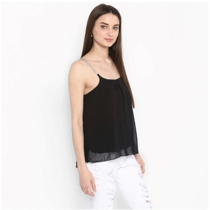 Women's Polyester Embellished Shoulder Straps Top (Black)