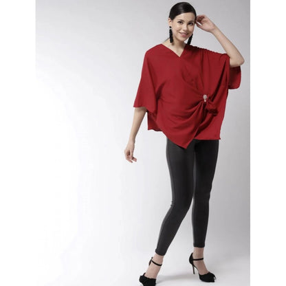 Women's Polyester Solid Cape Sleeve Top (Red)