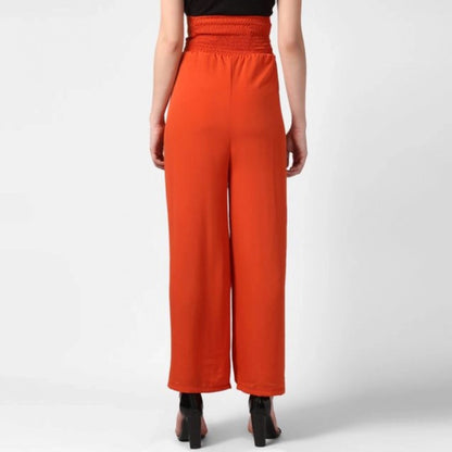 Women's Polyester Solid Smocked Trousers (Orange)
