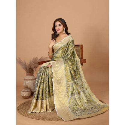 Women's Jacquard Saree With Unstitched Blouse 5.5Mtr (Olive)