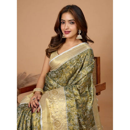 Women's Jacquard Saree With Unstitched Blouse 5.5Mtr (Olive)