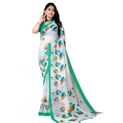 Women's Georgette Floral Printed Saree With Unstitched Blouse 5.5Mtr (Green)