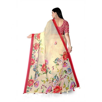 Women's Georgette Floral Printed Saree With Unstitched Blouse 5.5Mtr (Yellow)