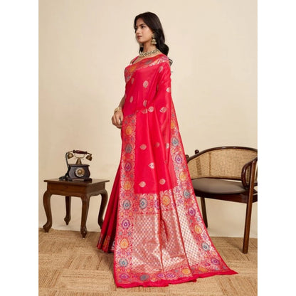 Women's Faux_Banarasi_Silk Woven Saree With Unstitched Blouse 5.5Mtr (Red)