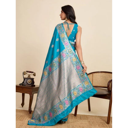 Women's Faux_Banarasi_Silk Woven Saree With Unstitched Blouse 5.5Mtr (Turquoise)