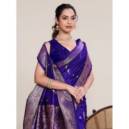 Women's Jacquard Woven Saree With Unstitched Blouse 5.5Mtr (Blue)
