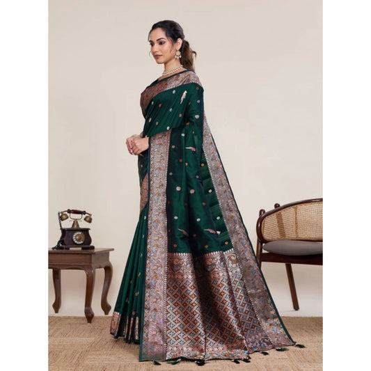 Women's Jacquard Woven Saree With Unstitched Blouse 5.5Mtr (Green)