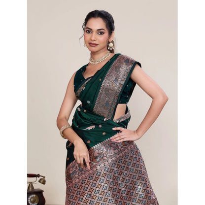 Women's Jacquard Woven Saree With Unstitched Blouse 5.5Mtr (Green)