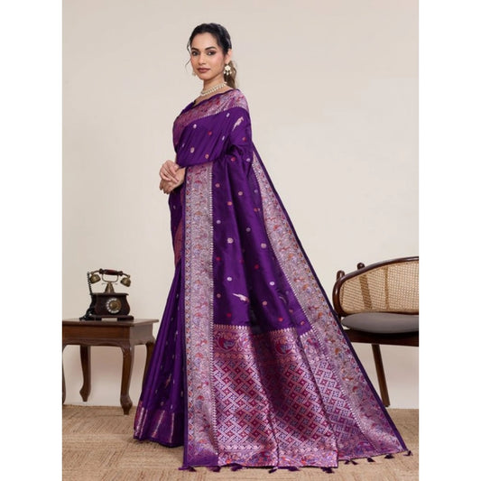 Women's Jacquard Woven Saree With Unstitched Blouse 5.5Mtr (Purple)