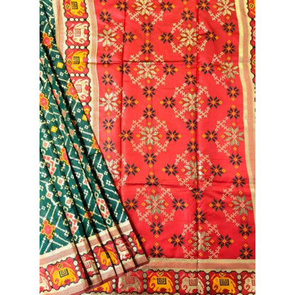 Women's Patola Silk Meena And Zari Woven Saree With Unstitched Blouse 5.5Mtr (Green)