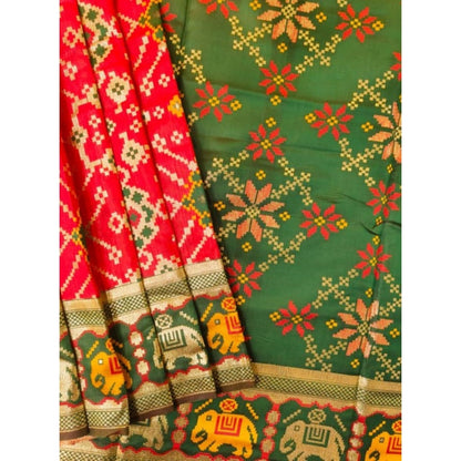 Women's Patola Silk Meena And Zari Woven Saree With Unstitched Blouse 5.5Mtr (Red)