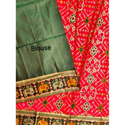 Women's Patola Silk Meena And Zari Woven Saree With Unstitched Blouse 5.5Mtr (Red)