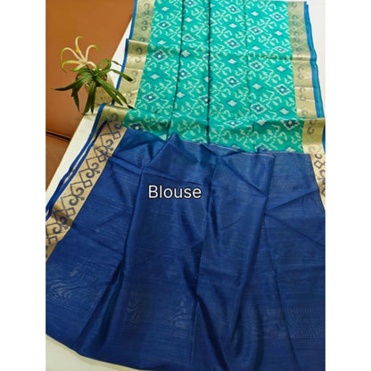 Women's Raw Silk Ikkat Saree With Unstitched Blouse 5.5Mtr (Sky Blue)