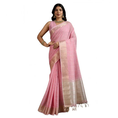 Women's Tissue Checks_With_Buttis Saree With Unstitched Blouse 5.5Mtr (Light_Pink)