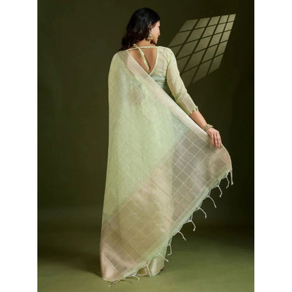 Women's Tissue Checks_With_Buttis Saree With Unstitched Blouse 5.5Mtr (Light_Green)