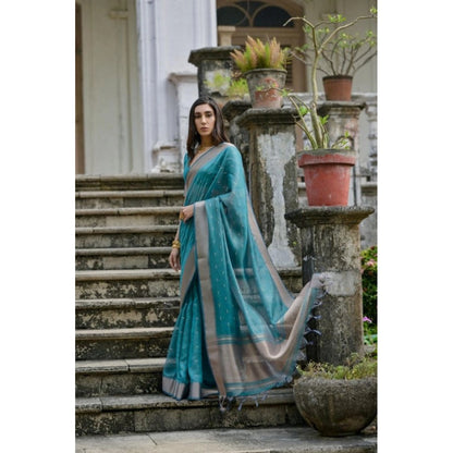 Women's Silk_Blend Butti Pattern Saree With Unstitched Blouse 5.5Mtr (Teal)