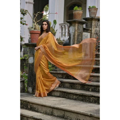 Women's Silk_Blend Butti Pattern Saree With Unstitched Blouse 5.5Mtr (Mustard)