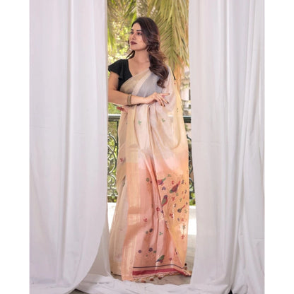 Women's Blended_Cotton Woven_Motifs Saree With Unstitched Blouse 5.5Mtr (Peach)