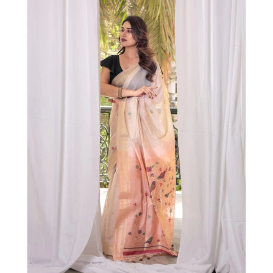 Women's Blended_Cotton Woven_Motifs Saree With Unstitched Blouse 5.5Mtr (Peach)
