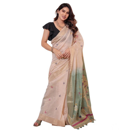 Women's Blended_Cotton Woven_Motifs Saree With Unstitched Blouse 5.5Mtr (Rama_Green)