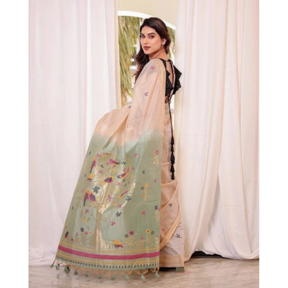 Women's Blended_Cotton Woven_Motifs Saree With Unstitched Blouse 5.5Mtr (Rama_Green)