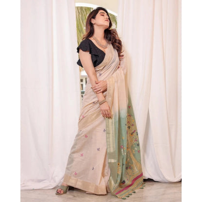 Women's Blended_Cotton Woven_Motifs Saree With Unstitched Blouse 5.5Mtr (Rama_Green)