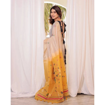 Women's Blended_Cotton Woven_Motifs Saree With Unstitched Blouse 5.5Mtr (Yellow)