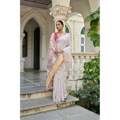 Women's Blended_Cotton Floral Weaving Pattern Saree With Unstitched Blouse 5.5Mtr (Yellow)