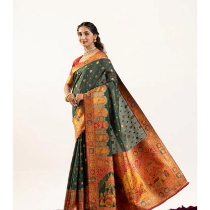 Women's Faux_Banarasi Woven Motifs Saree With Unstitched Blouse 5.5Mtr (Dark_Green)
