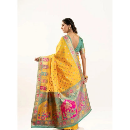 Women's Faux_Banarasi Woven Motifs Saree With Unstitched Blouse 5.5Mtr (Yellow)