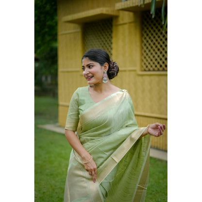 Women's Faux_Banarasi Lining Pattern Saree With Unstitched Blouse 5.5Mtr (Light_Green)