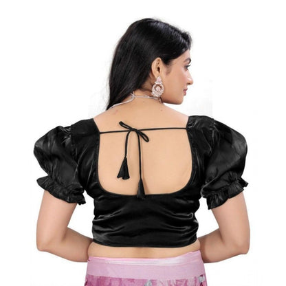 Women's Jimmy Solid Designer Neck Elastic Sleeve Readymade Blouse (Black 38 , Alterable up to 42)-PID65827