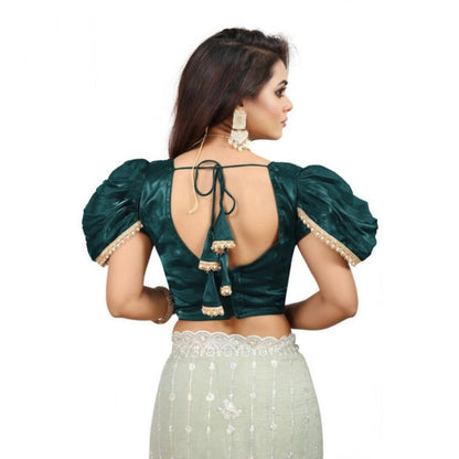 Women's Jimmy Solid V Neck Puff Sleeve Readymade Blouse (Teal 38 , Alterable up to 42)-PID65845