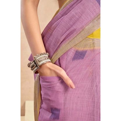 Women's Faux Linen Floral Ready to wear Saree With Unstitched Blouse 5.5Mtr (Lavender)