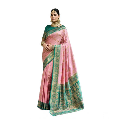 Women's Silk Blend Booti Work Ready to wear Saree With Unstitched Blouse 5.5Mtr (Peach)