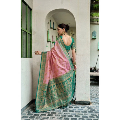 Women's Silk Blend Booti Work Ready to wear Saree With Unstitched Blouse 5.5Mtr (Peach)